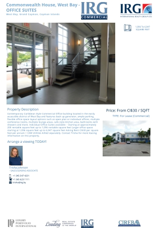 Lease Commonwealth House, West Bay - OFFICE SUITES - 1096 to 6947 sq. ft. Property - IRG Cayman
