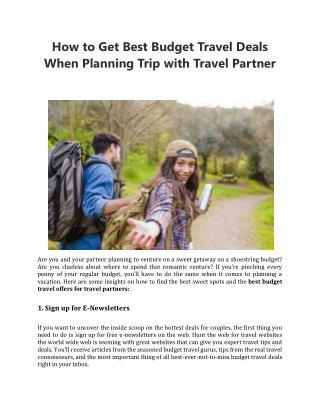 How to Get Best Budget Travel Deals When Planning Trip with Travel Partner