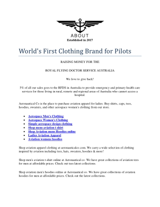 World's First Clothing Brand for Pilots