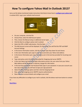 How To Configure Yahoo Mail In Outlook 2013?