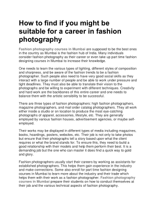 How to find if you might be suitable for a career in fashion photography