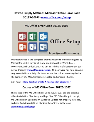 How to Simply Methods Microsoft Office Error Code 30125-1007?- www.office.com/setup