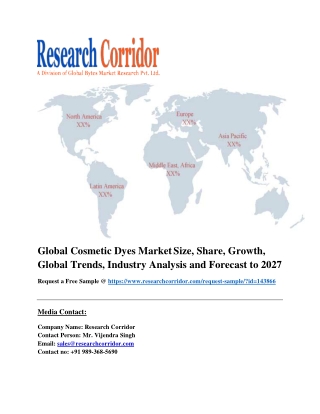 Global Cosmetic Dyes Market Size, Share, Growth, Global Trends, Industry Analysis and Forecast to 2027