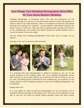 Four Things Your Wedding Photographer Must Offer for Your Santa Barbara Wedding