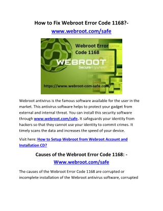 How to Fix Webroot Error Code 1168?- www.webroot.com/safe