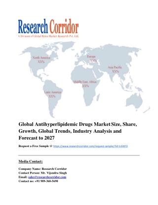 Global Antihyperlipidemic Drugs Market Size, Share, Growth, Global Trends, Industry Analysis and Forecast to 2027