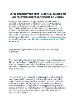 Qu'apprendrez-vous dans le cadre du programme Licence Professionnelle Accredite En Design?