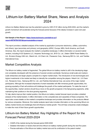 Lithium-Ion Battery Market by Application, Type, and Geography 2024