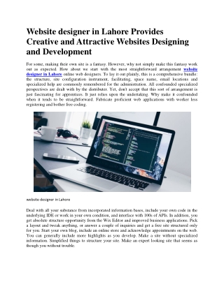 Website designer in Lahore Provides Creative and Attractive Websites Designing and Development