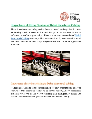 Importance of Hiring Services of Dubai Structured Cabling