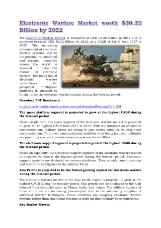 Electronic Warfare Market worth $30.32 Billion by 2022