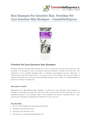 Best Shampoo For Sensitive Skin- Frontline Pet Care Sensitive Skin Shampoo – CanadaVetExpress