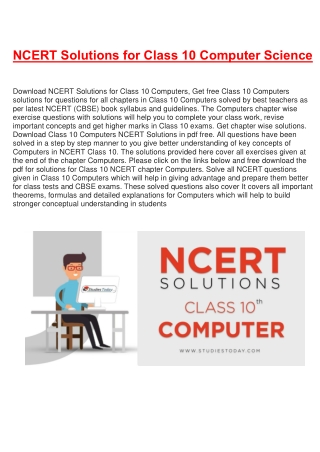 NCERT Solutions for Class 10 Computers