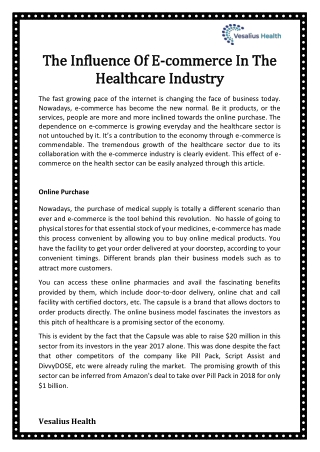 The Influence Of E-commerce In The Healthcare Industry