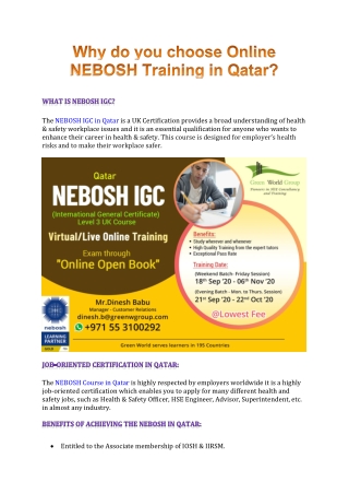 Why do you choose NEBOSH Course in Qatar?