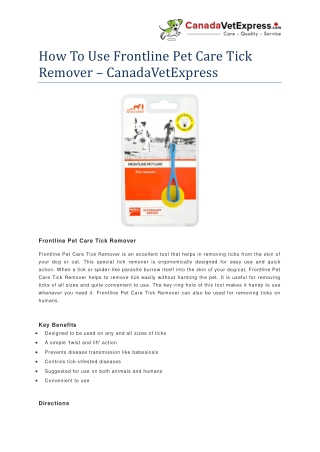 How To Use Frontline Pet Care Tick Remover - CanadaVetExpress