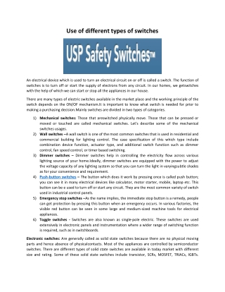 Use of different types of switches