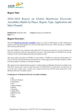 Membrane Electrode Assemblies Market by Player, Region, Type, Application and Sales Channel 2020