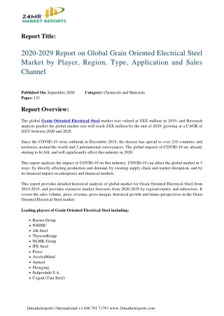 Grain Oriented Electrical Steel Market by Player, Region, Type, Application and Sales Channel 2020