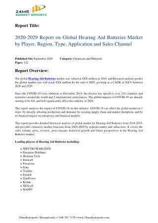 Hearing Aid Batteries Market by Player, Region, Type, Application and Sales Channel 2020