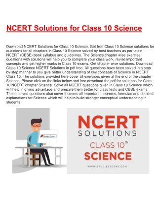 NCERT Solutions for Class 10 Science