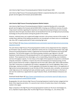 Latin America High Pressure Processing Equipment Market Growth Report 2020-2025