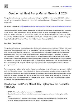 Geothermal Heat Pump Market Research, Application and Demand 2024