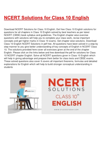 NCERT Solutions for Class 10 English