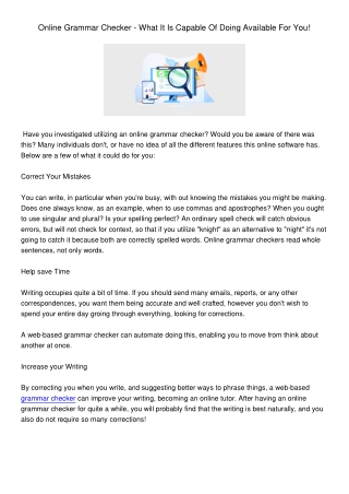 Online Grammar Checker - The Thing It Is Able To Do To Help You