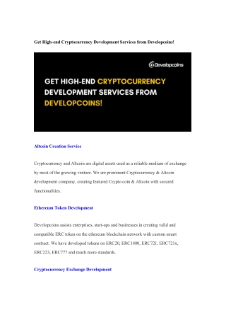 Get High-end Cryptocurrency Development Services from Developcoins!