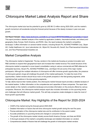 Chloroquine Market Global Growth and Analysis 2024