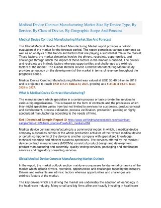 Medical Device Contract Manufacturing Market Size By Device Type, By Service, By Class of Device, By Geographic Scope An