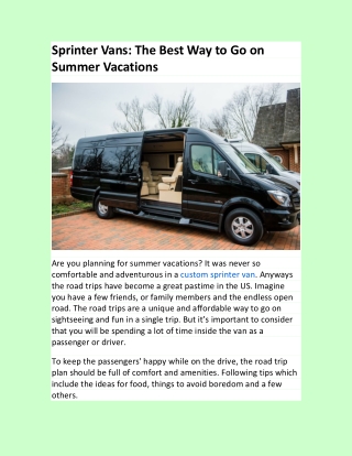 Sprinter Vans: The Best Way to Go on Summer Vacations