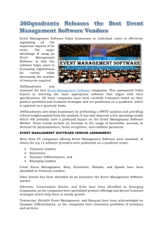 360quadrants Releases the Best Event Management Software Vendors