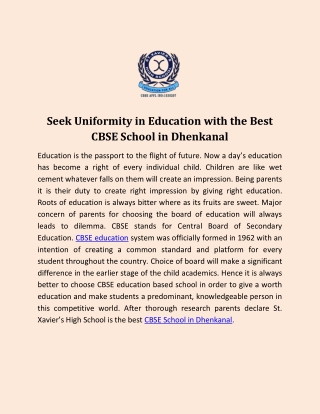 Seek Uniformity in Education with the Best CBSE School in Dhenkanal