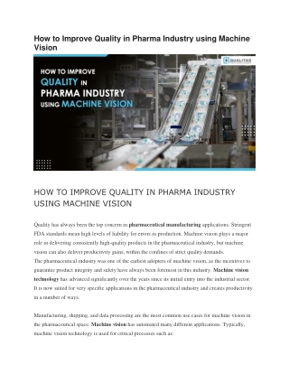 How to Improve Quality in Pharma Industry using Machine Vision