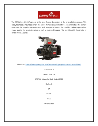 Phantom High Speed Camera for Rental in Los Angeles