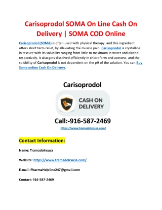 Carisoprodol SOMA OnLine Cash On Delivery | SOMA COD Online