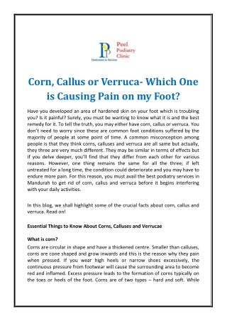 Corn, Callus or Verruca- Which One is Causing Pain on my Foot?