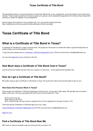 Texas Certificate of Title Bond