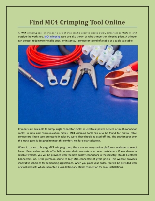 Find MC4 Crimping Tool Online