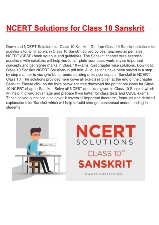 NCERT Solutions for Class 10 Sanskrit