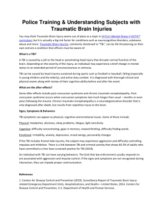 Police Training & Understanding Subjects with Traumatic Brain Injuries
