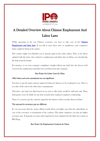 A Detailed Overview About Chinese Employment And Labor Laws