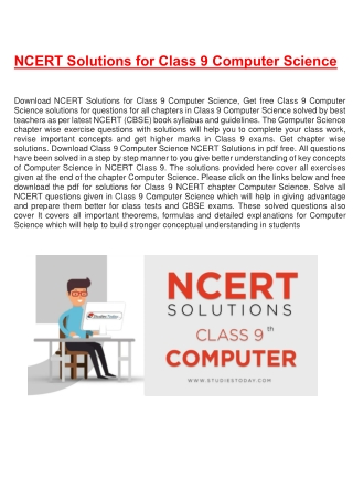 NCERT Solutions for Class 9 Computer Science