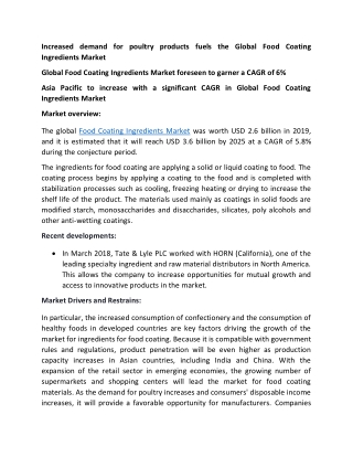 Food Coating Ingredients Market Size and Forecast to 2025