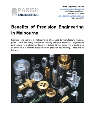 Benefits of Precision Engineering in Melbourne