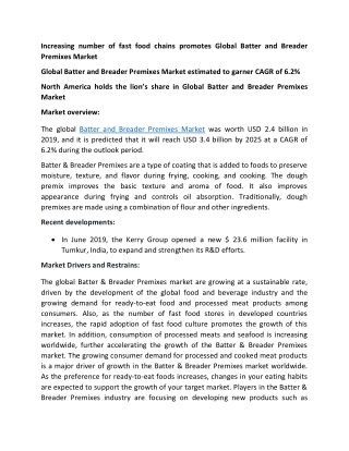 Global Batter and Breader Premixes Market estimated to garner CAGR of 6.2%