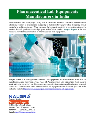 Pharmaceutical Lab Equipments Manufacturers in India