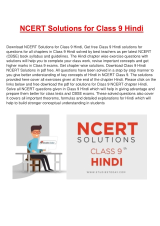 NCERT Solutions for Class 9 Hindi